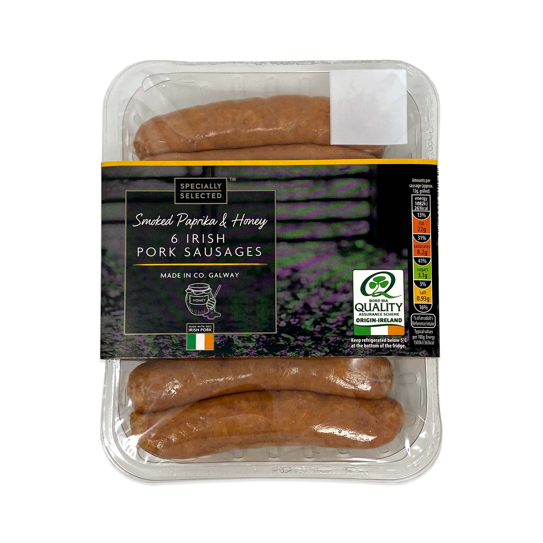 Smoked Paprika & Honey 6 Irish Pork Sausages 454g Specially Selected